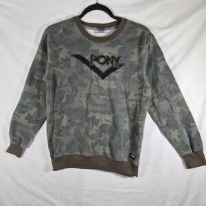 Y2K PONY Camo Sweatshirt Youth L 14/16 Embroidered Logo Faded Streetwear